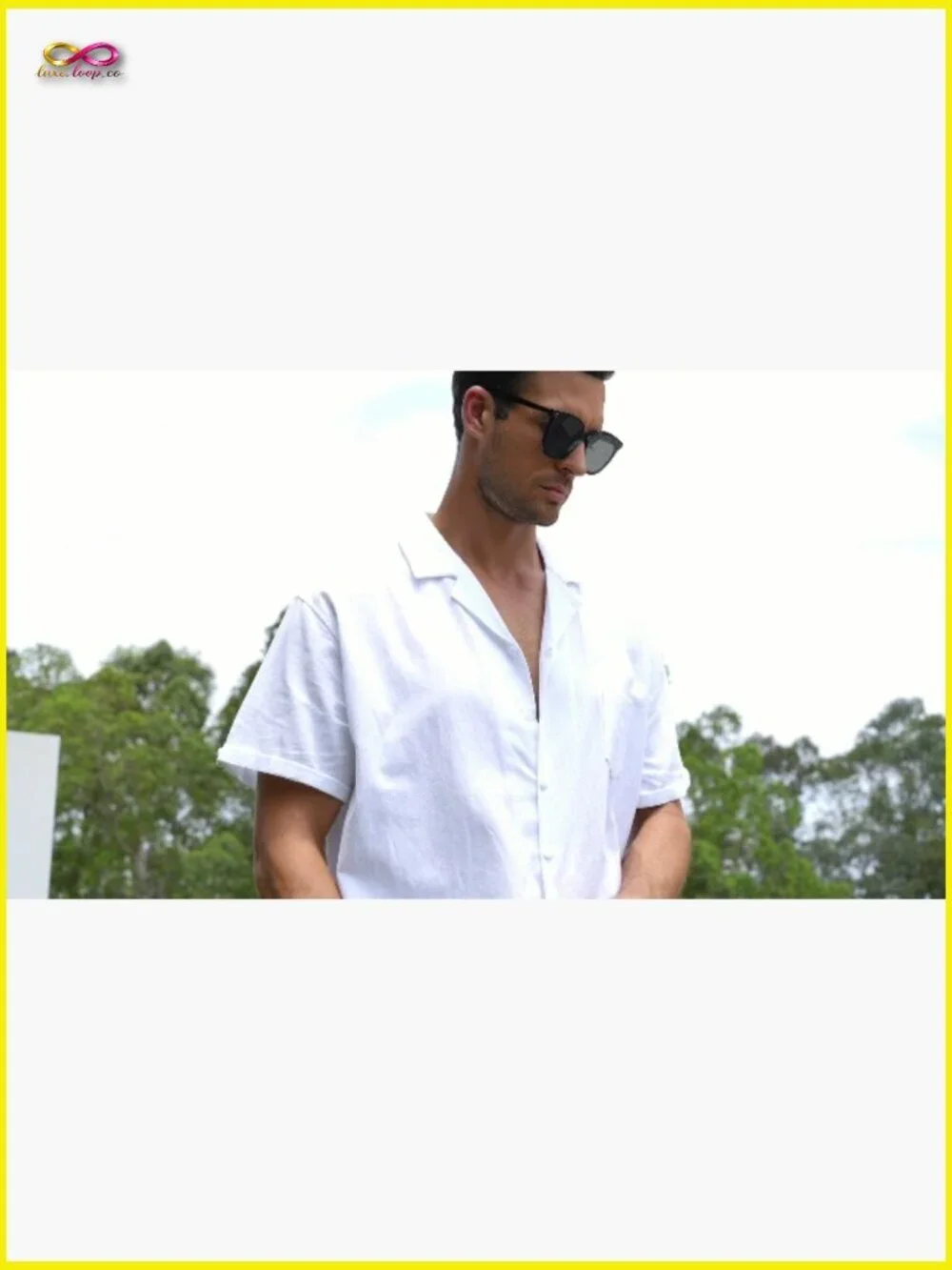 Men's Linen Suit Set Short Sleeve Shirt Yoga Pants Casual Beach Wedding Outfit